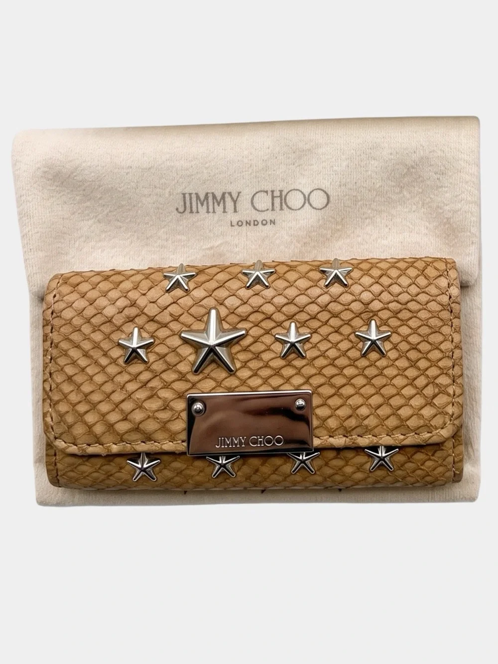 Jimmy Choo Star Studded Snake Embossed Key Holder w/ Box & Dust Bag New